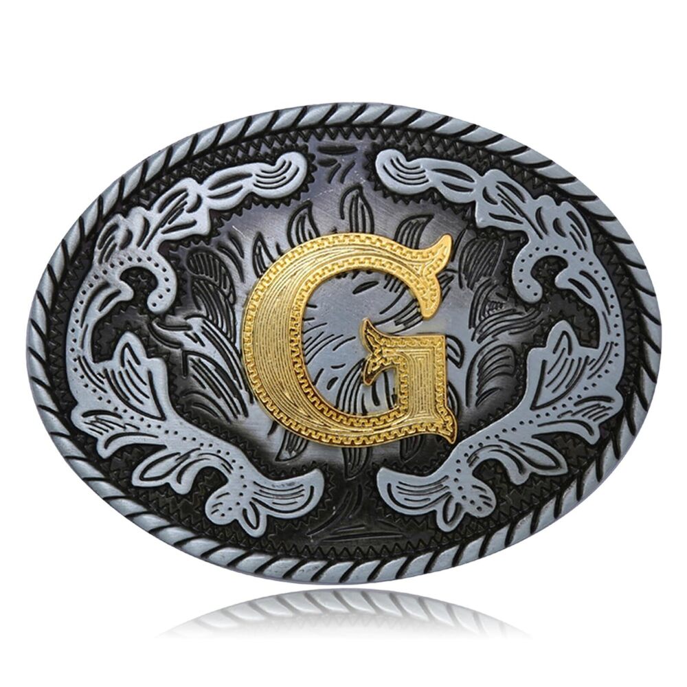 5046 Western Belt Buckle Western Cowboy Initial Letters ABCDJMR to Z Oval